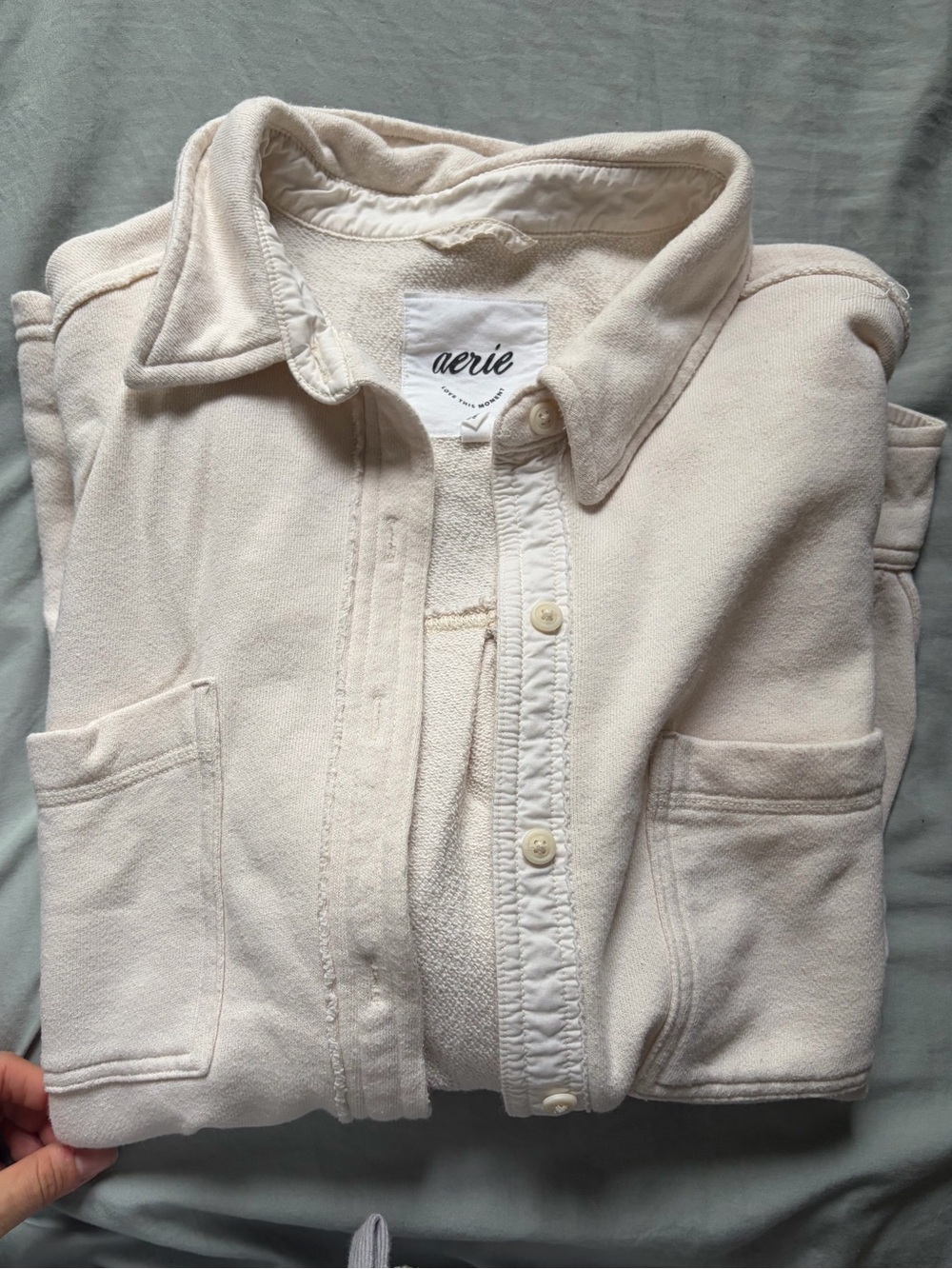 aerie Cream Button-Front Teddy Jacket